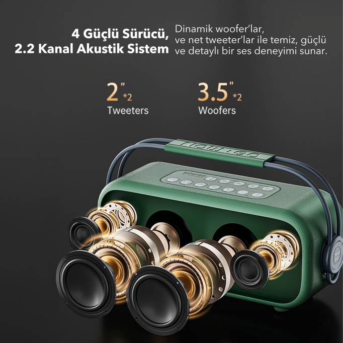 NOWGO C2 60W Mikrofonlu Bluetooth Hoparlör RGB IPX4 Taşınabilir Karaoke Sistemi Yeşil