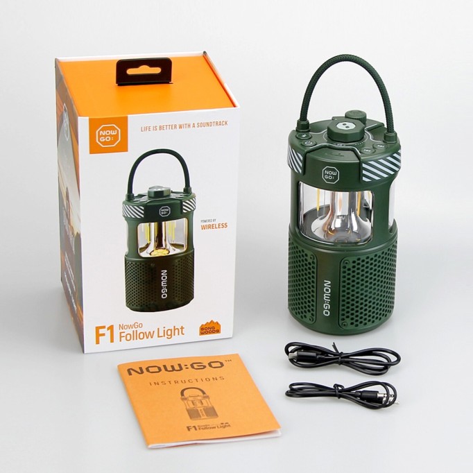 NowGo F1 20W Bluetoooth Hoparlör Taşınabilir Powerbank Kamp Feneri Bej