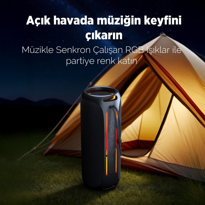 NowGo F6 20W RGB Speaker Su Geçirmez Taşınabilir Kablosuz Bluetooth Hoparlör Siyah