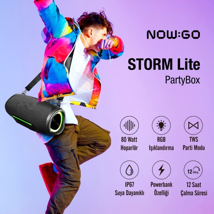 NowGo Storm Lite 80W RGB Super Bass TWS Party Speaker Taşınabilir Kablosuz Bluetooth Hoparlör