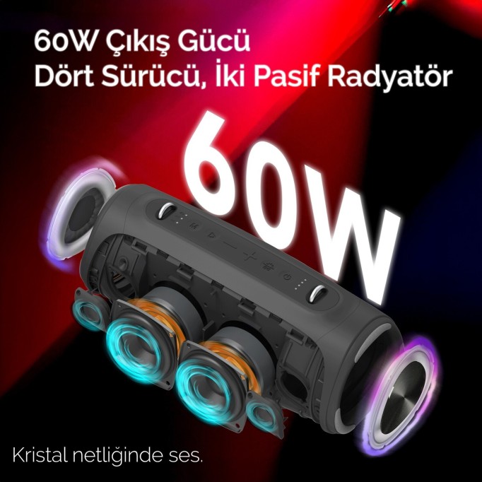 NowGo Storm S 60W RGB Super Bass TWS Party Speaker Taşınabilir Kablosuz Bluetooth Hoparlör