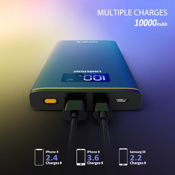 Omars 10000 mAh 18W USB ve Type-C PD Çıkışlı Powerbank Mavi