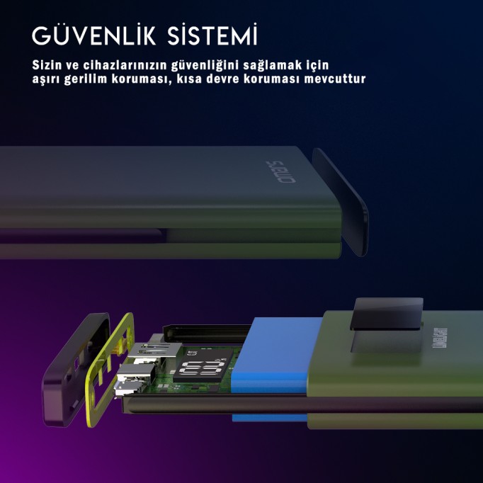 Omars 10000 mAh 18W USB ve Type-C PD Çıkışlı Powerbank Yeşil