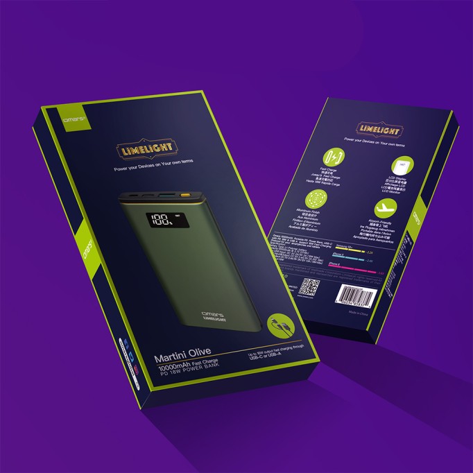 Omars 10000 mAh 18W USB ve Type-C PD Çıkışlı Powerbank Yeşil