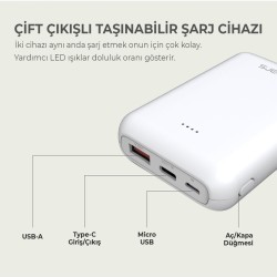 Omars 10000 mAh PD 20W Mini Powerbank Çift Çıkışlı Type-C & USB-A Beyaz Omars 10000 mAh PD 20W Mini Powerbank Çift Çıkışlı Type-C & USB-A Beyaz