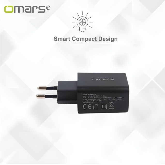 Omars 18W Çift Çıkışlı Type-C - USB Hızlı Şarj Cihazı ve 1 Metre Type-C Kablo