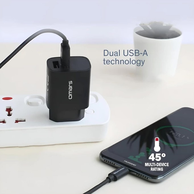 Omars 2.1A Çift USB Çıkışlı Akım Korumalı Şarj Cihazı