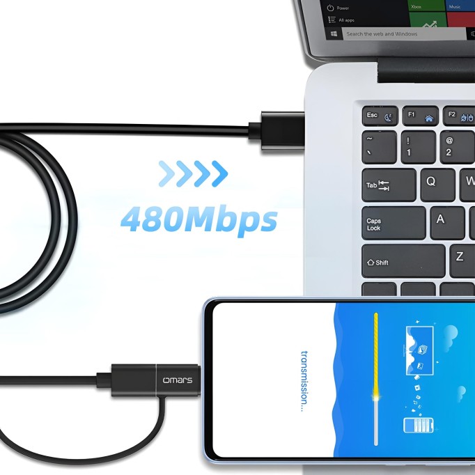 Omars 2'si 1 Arada Type-C Micro USB Şarj ve Data Kablosu 1.2 Metre