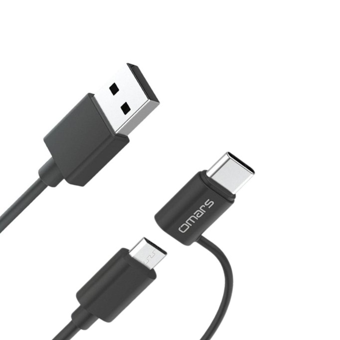 Omars 2'si 1 Arada Type-C Micro USB Şarj ve Data Kablosu 1.2 Metre