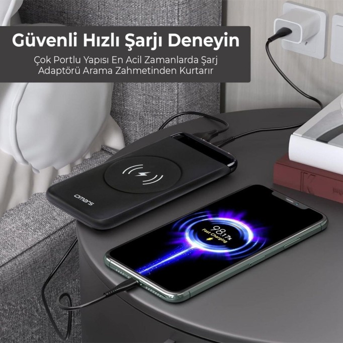 Omars 20W 10000mAh Kablosuz Şarj Powerbank LED Göstergeli USB Type-C ve Magsafe Uyumlu