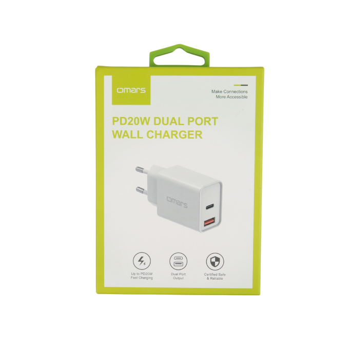 Omars 20W PD Çift Portlu USB-C & USB-A Hızlı Şarj Cihazı