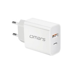 Omars 20W PD Çift Portlu USB-C & USB-A Hızlı Şarj Cihazı Omars 20W PD Çift Portlu USB-C & USB-A Hızlı Şarj Cihazı