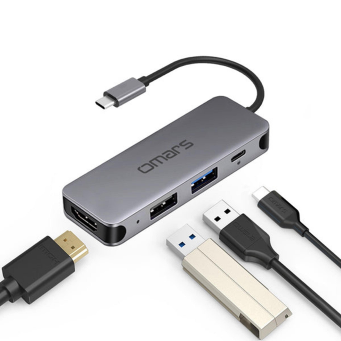 Omars 4 Port USB-C Hub 4K HDMI Video Transferi USB 3.1 PD USB-A ve Type-C Hub Çoklayıcı Adaptör