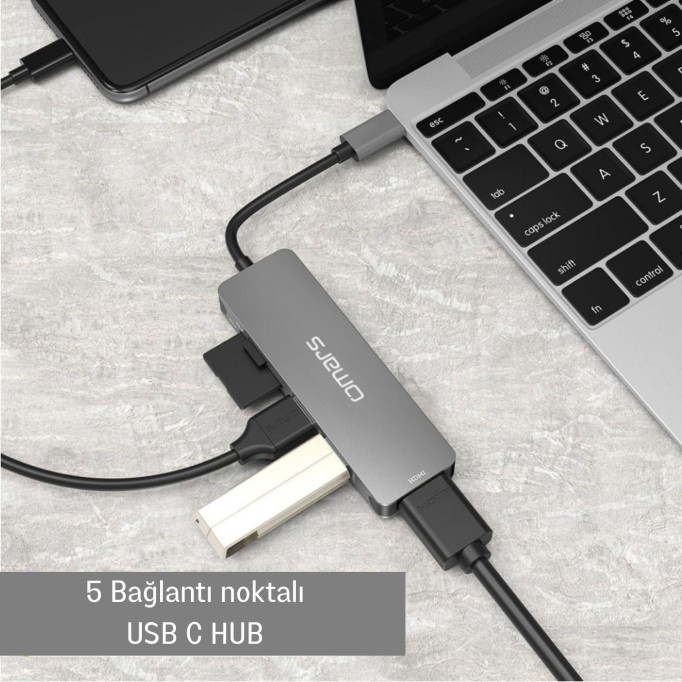 Omars 5 Port Type-C 4K HDMI Video Transferi 5Gbps USB 3.1 SD/TF Kart Uyumlu Hub Çoklayıcı Adaptör