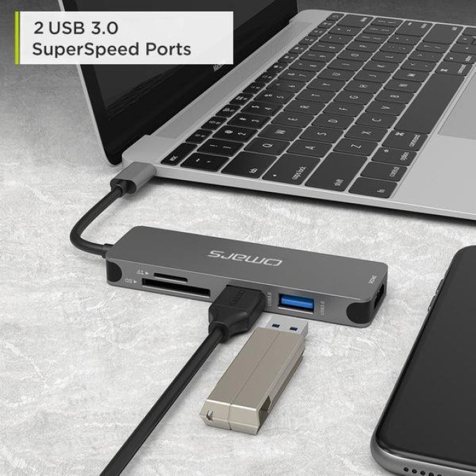 Omars 5 Port Type-C 4K HDMI Video Transferi 5Gbps USB 3.1 SD/TF Kart Uyumlu Hub Çoklayıcı Adaptör