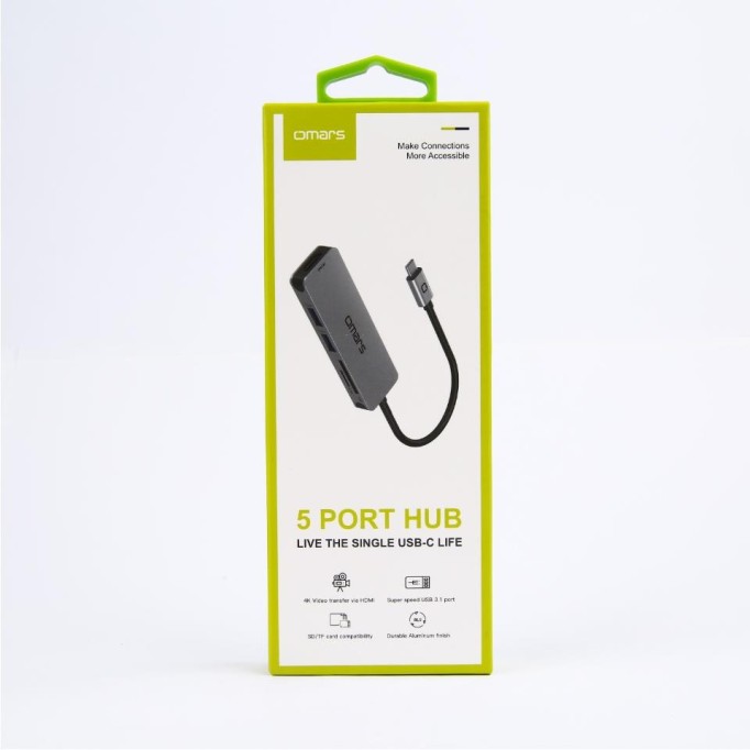 Omars 5 Port Type-C 4K HDMI Video Transferi 5Gbps USB 3.1 SD/TF Kart Uyumlu Hub Çoklayıcı Adaptör