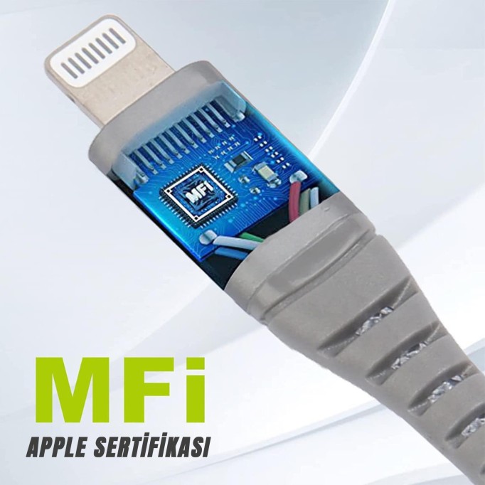 Omars MFI Lightning iPhone Hızlı Şarj ve Data Kablosu 1 Metre Gri