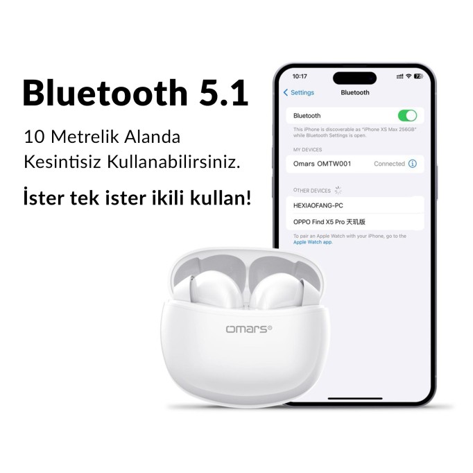 Omars TWS Bluetooth 5.1 Dokunmatik Kablosuz Kulakiçi Kulaklık Beyaz