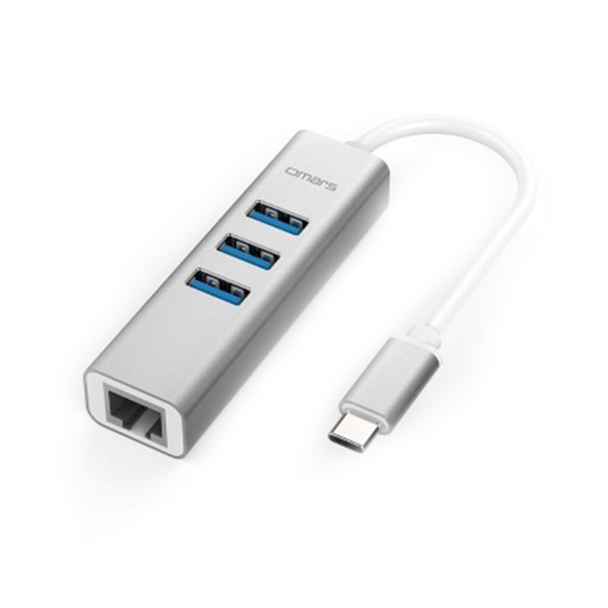 Omars Type-C Ethernet Dönüştürücü ve 3 Portlu USB 3.0 Hub