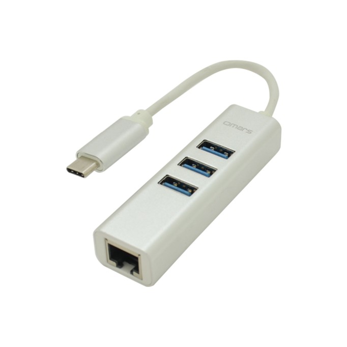 Omars Type-C Ethernet Dönüştürücü ve 3 Portlu USB 3.0 Hub