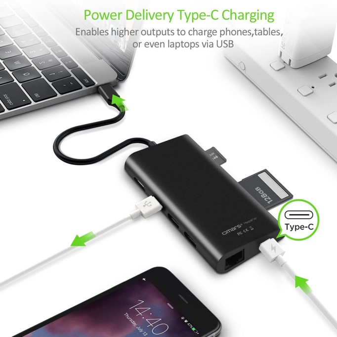 Omars Type-C to 3 Port USB 3.0 HDMI Ethernet SD TF Hub Çoklayıcı