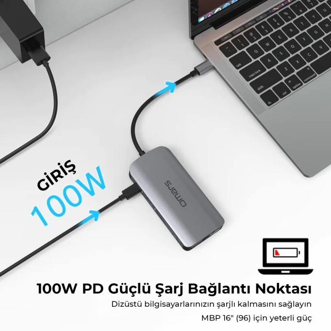 Omars Type-C to 3*USB 3.0 HDMI RJ45 HDMI PD Micro SD/SD VGA Çoklayıcı Adaptör