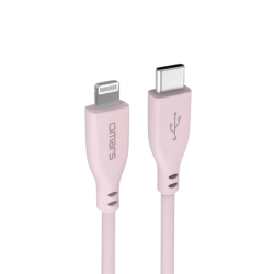 Pembe Omars USB-C to MFI Lightning iPhone Silikon PD Hızlı Şarj Kablosu Pembe