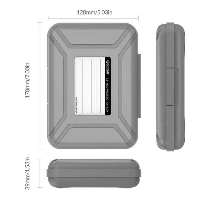 Orico 3.5” inch HDD SSD için Taşınabilir Sabit Disk Taşıma Koruyucu ve Saklama Kutusu Gri