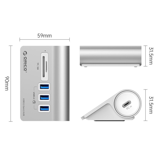 Orico 3 Portlu USB 3.2 Gen1 Micro SD TF SD Kart Okuyuculu Çoklayıcı HUB