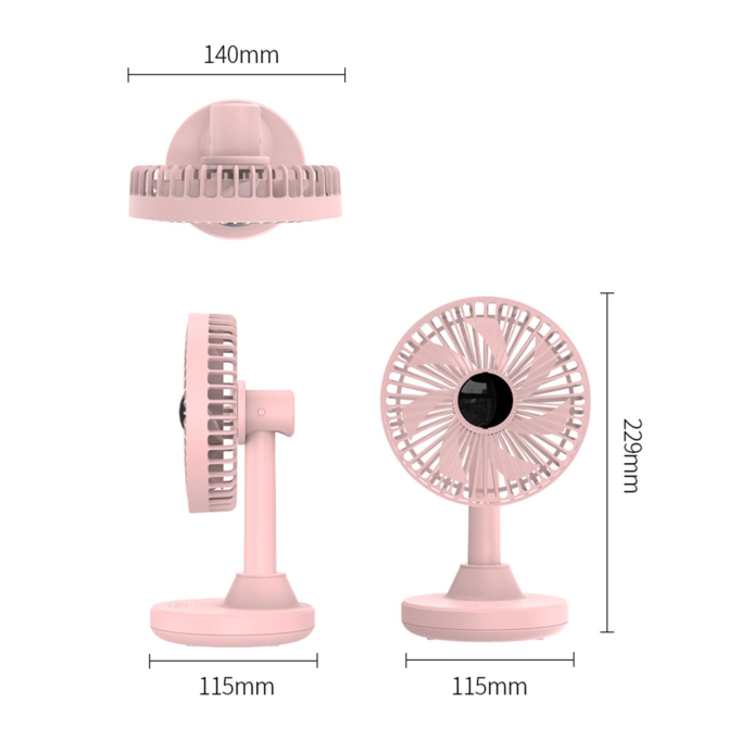Orico 3000mAh Bataryalı Şarjlı Taşınabilir Masaüstü Fan Vantilatör Pervane Pembe