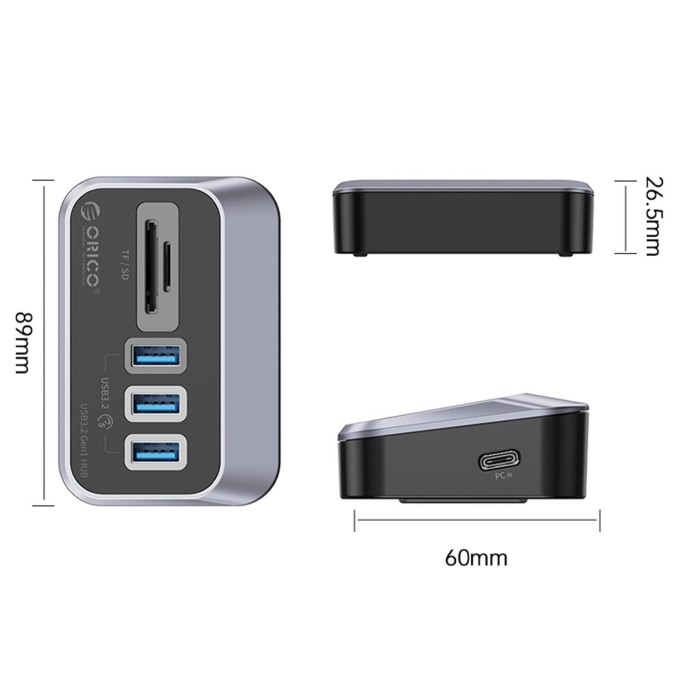 Orico 4 Portlu Type-C Bağlantılı USB3.2 GEN1 TF/SD Kart Okuyucu Çoklayıcı HUB