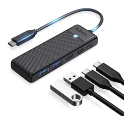 Siyah Orico 4 Portlu Type-C to USB 3.0 / Type-C PD 100W Yüksek Hızlı 5Gbps HUB Çoklayıcı Siyah