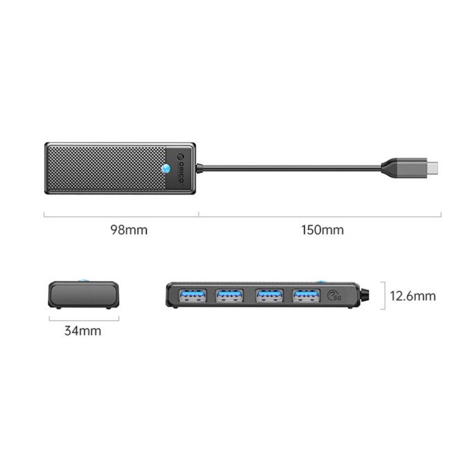 Orico 4 Portlu Type-C to USB 3.0 Yüksek hızlı 5Gbps HUB Çoklayıcı Siyah