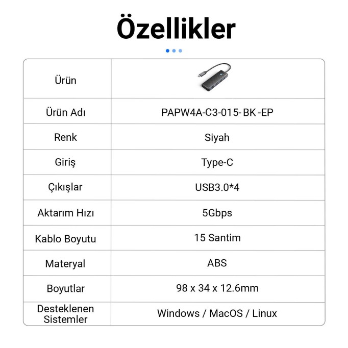 Orico 4 Portlu Type-C to USB 3.0 Yüksek hızlı 5Gbps HUB Çoklayıcı Siyah