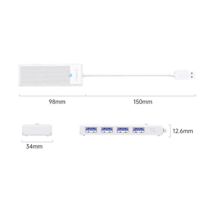 Orico 4 Portlu USB 3.0 Yüksek hızlı 5Gbps HUB Çoklayıcı Beyaz