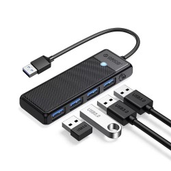 Siyah Orico 4 Portlu USB 3.0 Yüksek hızlı 5Gbps HUB Çoklayıcı Siyah
