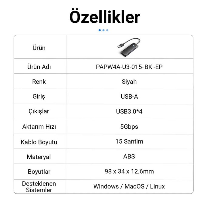 Orico 4 Portlu USB 3.0 Yüksek hızlı 5Gbps HUB Çoklayıcı Siyah