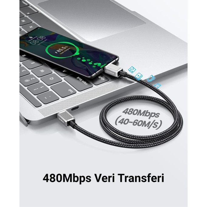 Orico 60W 3A PD Type-C to Type-C Hızlı Şarj ve Data Kablosu 1.5 Metre