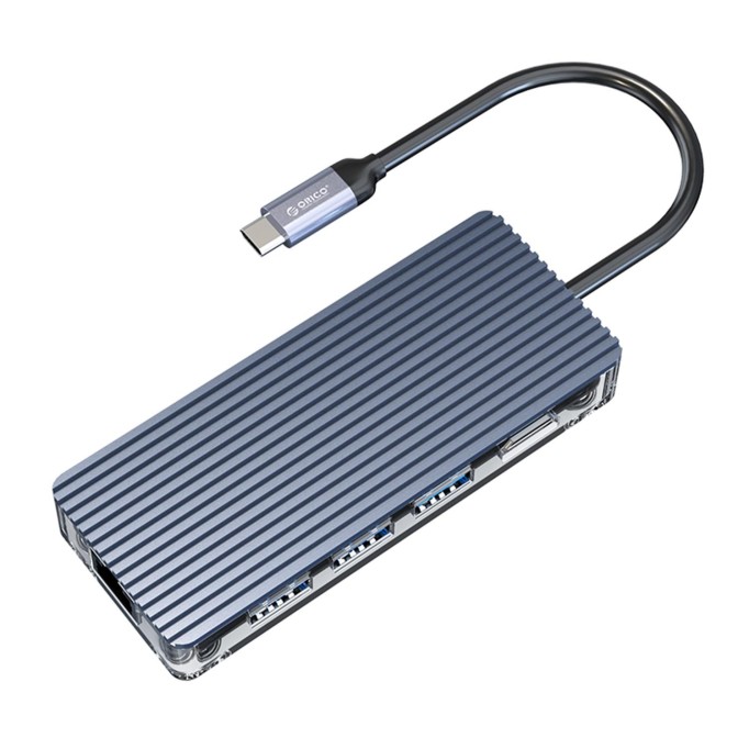 Orico 8 Portlu USB 3.0 100W RJ45 1000Mbps HDMI TF/SD Kart Okuyucu Çoklayıcı Gri