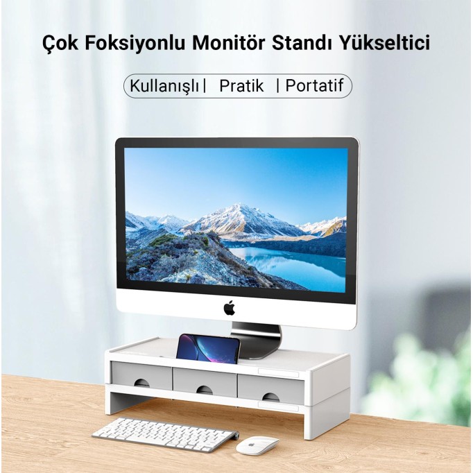 Orico Çok Fonksiyonlu Organizer Çekmeceli Monitör Standı Yükseltici Beyaz