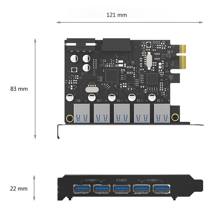 Orico PCI Express 1x 5 Portlu USB 3.0 Çoklayıcı Kart