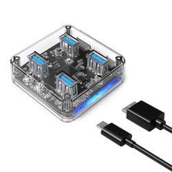 Orico Şeffaf Led Işıklı 5Gbps 4 Portlu USB-A 3.0 Çoklayıcı 30 CM Kablolu Orico Şeffaf Led Işıklı 5Gbps 4 Portlu USB-A 3.0 Çoklayıcı 30 CM Kablolu