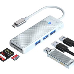  Orico Type-C to 3.0 TF SD Kart Okuyucu 3 Portlu USB 3.0 Çoklayıcı Adaptör Beyaz