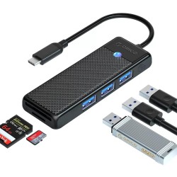  Orico Type-C to 3.0 TF SD Kart Okuyucu 3 Portlu USB 3.0 Çoklayıcı Adaptör Siyah