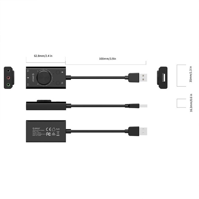 Orico USB 2.0 TRS / TRRS 3.5mm Ses Ayar Tekerlekli Jack Girişli Harici Ses Kartı Siyah