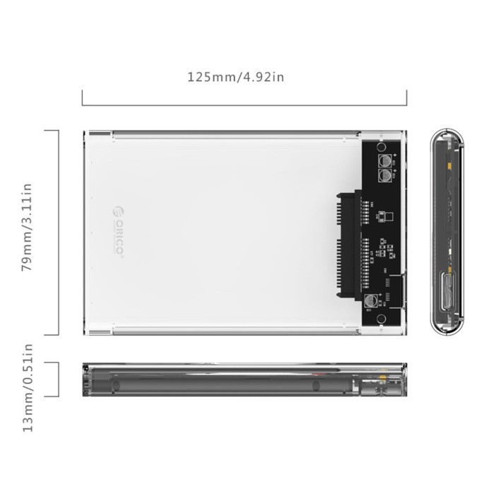 Orico USB 3.0 Micro B Şeffaf 2.5” inch SATA SSD Hard Disk Kutusu