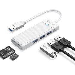  Orico USB 3.0 to 3.0 TF SD Kart Okuyucu 3 Portlu USB 3.0 Çoklayıcı Adaptör Beyaz