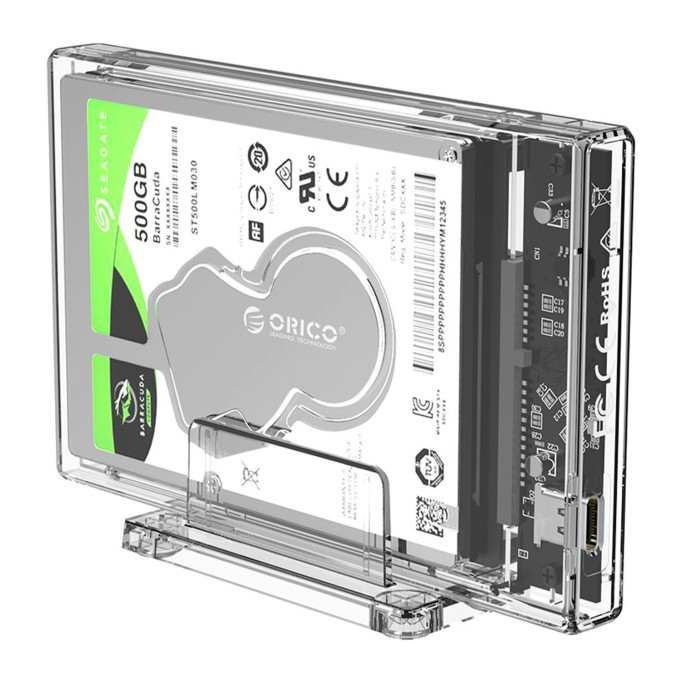 Orico USB 3.1 Type-C Dikey Standlı 2.5” inch SATA SSD Hard Disk Kutusu Şeffaf