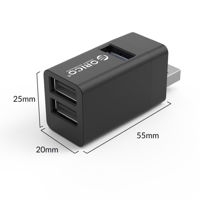 Orico USB-A 3.0 3 Portlu USB-A 3.0 / 2.0 Alüminyum Alaşım Mini Çoklayıcı Siyah