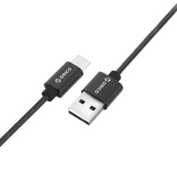Siyah Orico USB to Type-C 3A Örgülü Data ve Şarj Kablosu 1 Metre Siyah